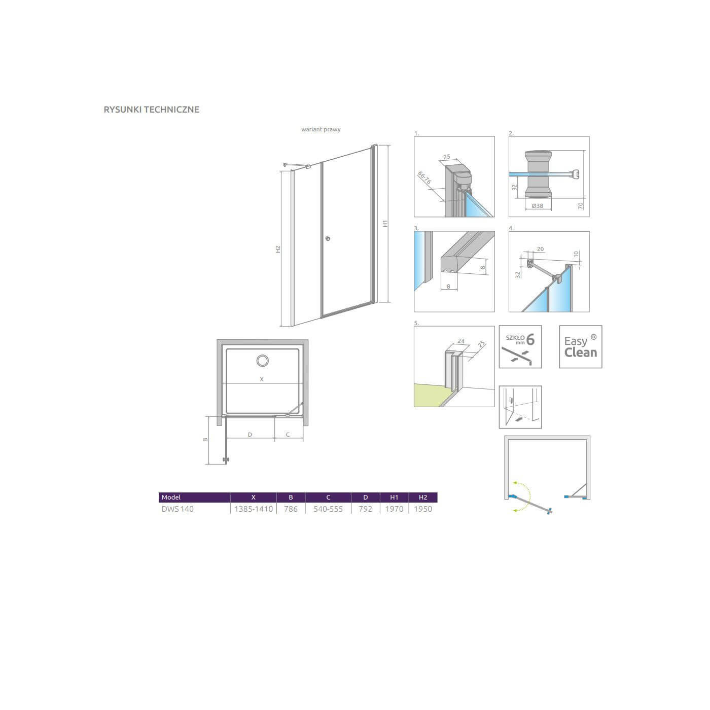 Drzwi Prysznicowe Eos DWS 140 Prawe 137993-01-01R Radaway