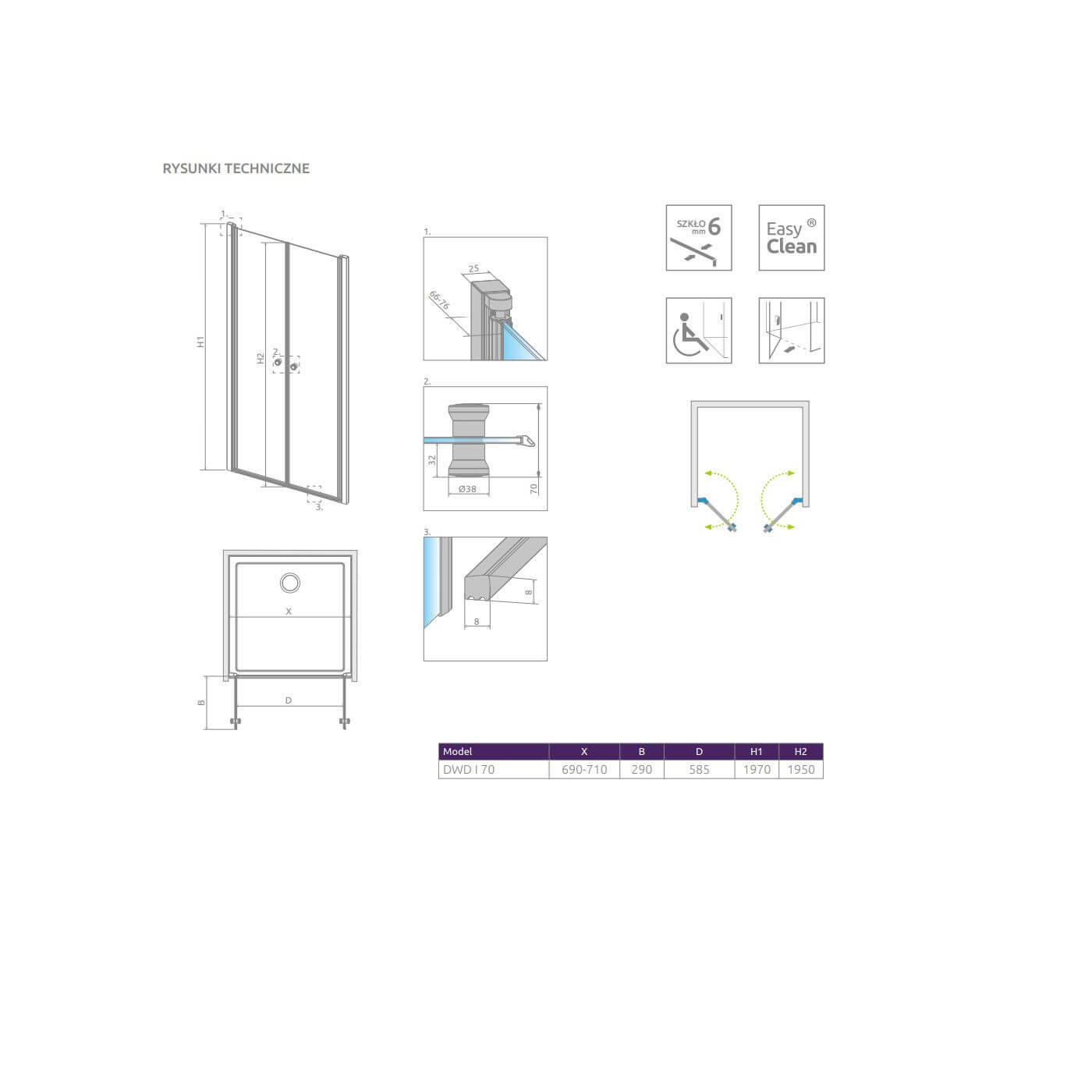 Drzwi Prysznicowe Eos DWD I 70 137783-01-01 Radaway