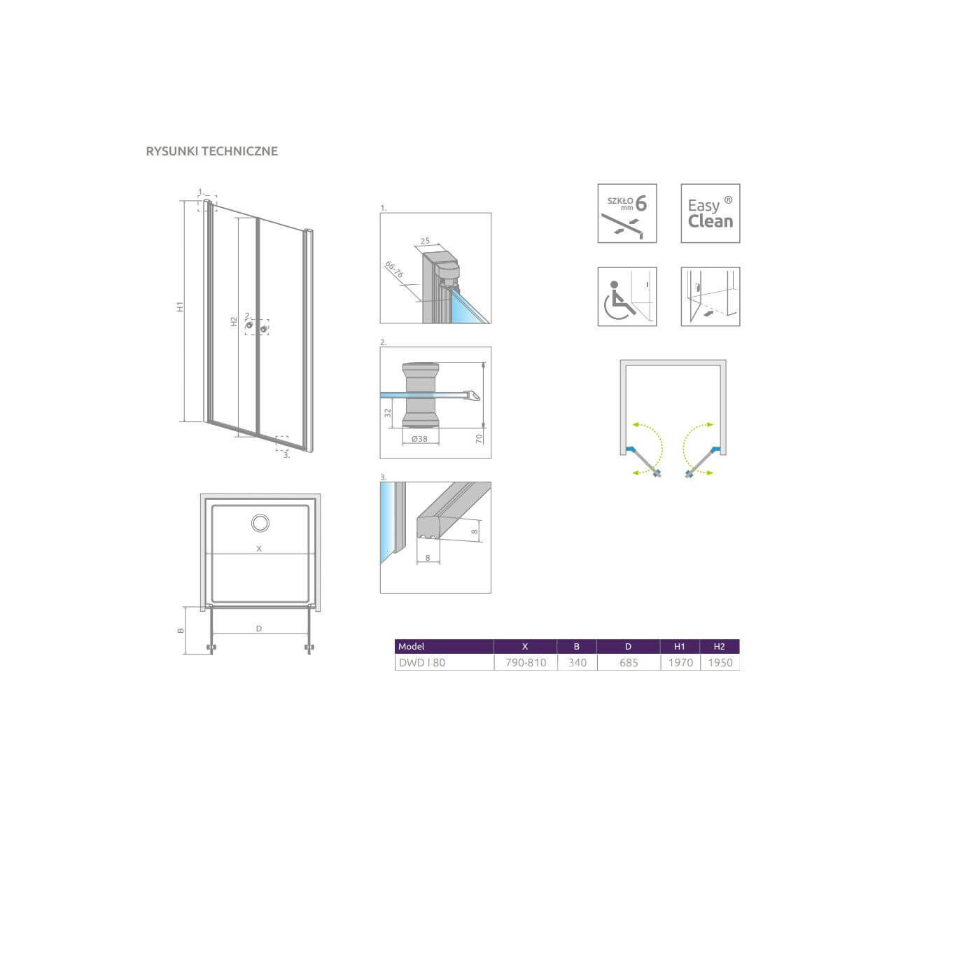 Drzwi Prysznicowe Eos DWD I 80 137713-01-01 Radaway