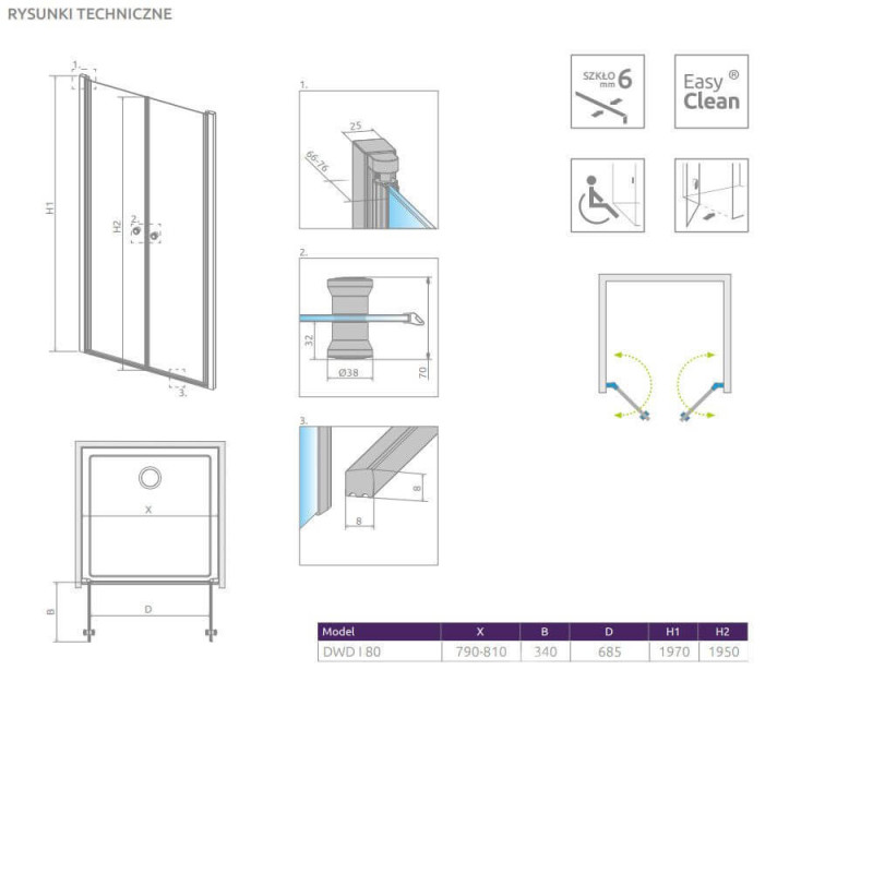 Drzwi Prysznicowe Eos DWD I 80 137713-01-01 Radaway