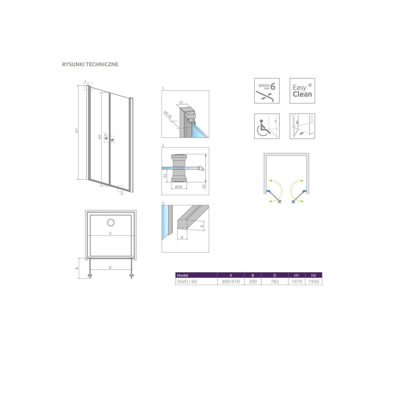 Drzwi Prysznicowe Eos DWD I 90 137703-01-01 Radaway
