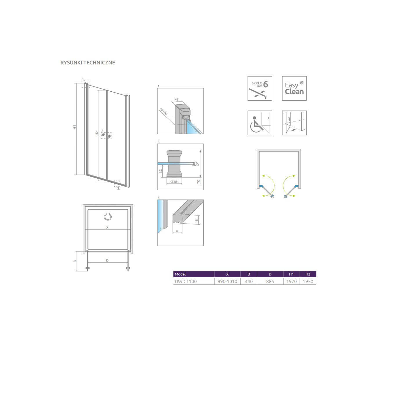 Drzwi Prysznicowe Eos DWD I 100 137723-01-01 Radaway