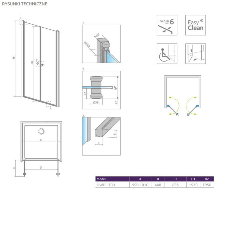 Drzwi Prysznicowe Eos DWD I 100 137723-01-01 Radaway