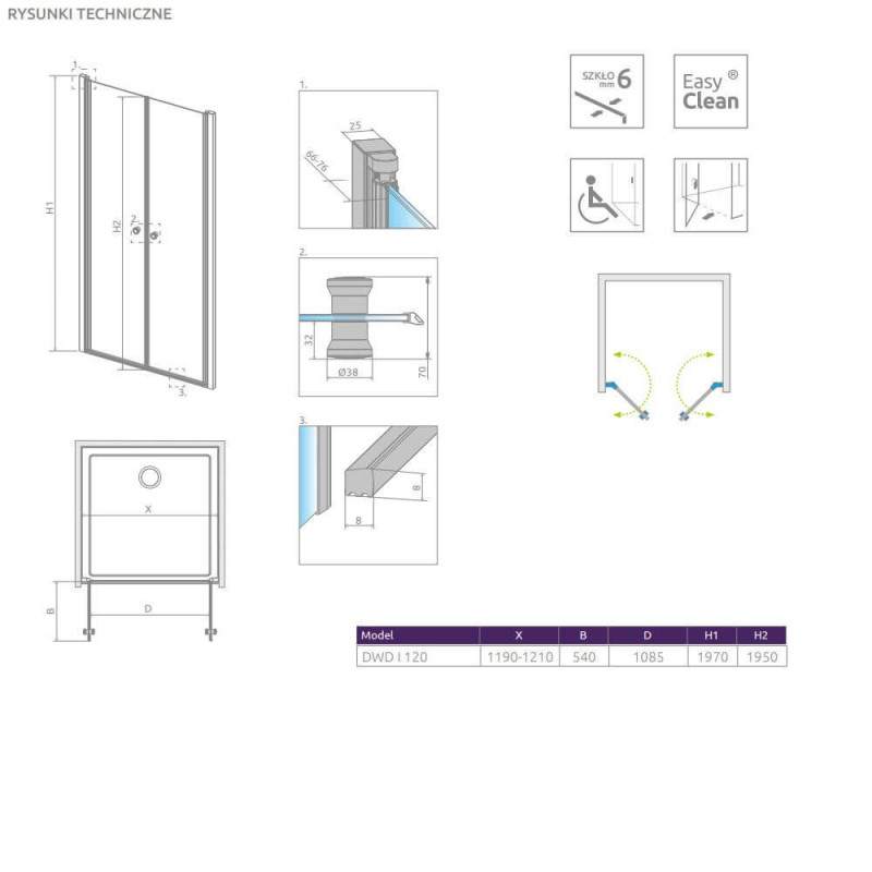 Drzwi Prysznicowe Eos DWD I 120 137773-01-01 Radaway