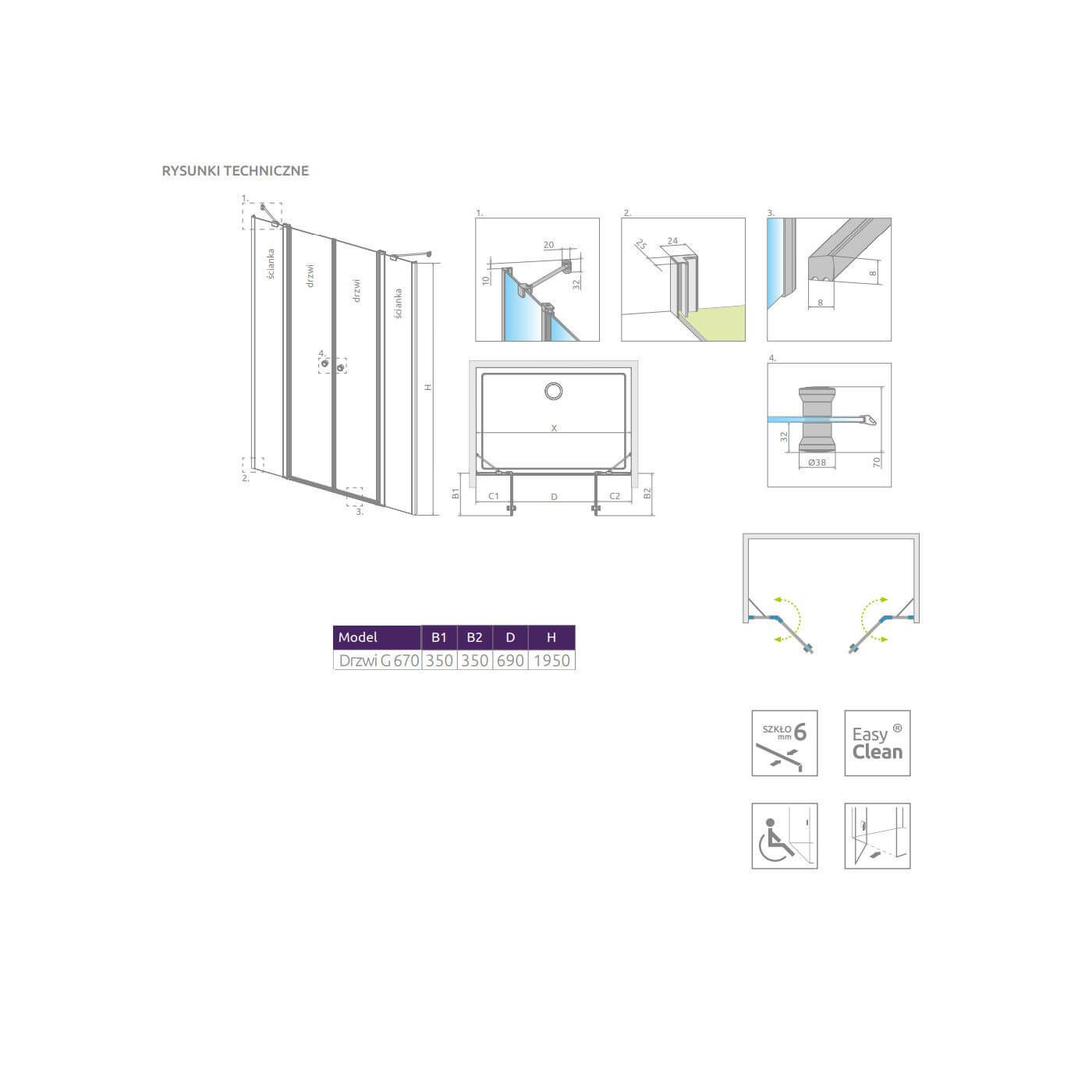 Drzwi Prysznicowe Eos DWD II G 670 13799670-01-01 Radaway