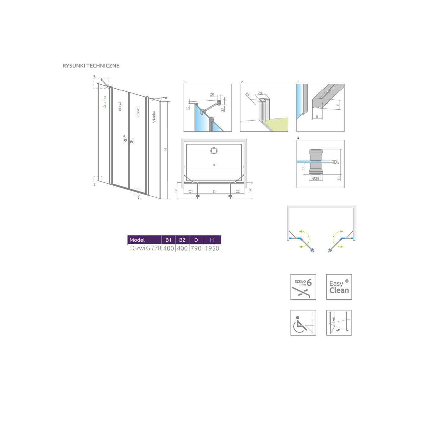 Drzwi Prysznicowe Eos DWD II G 770 13799770-01-01 Radaway