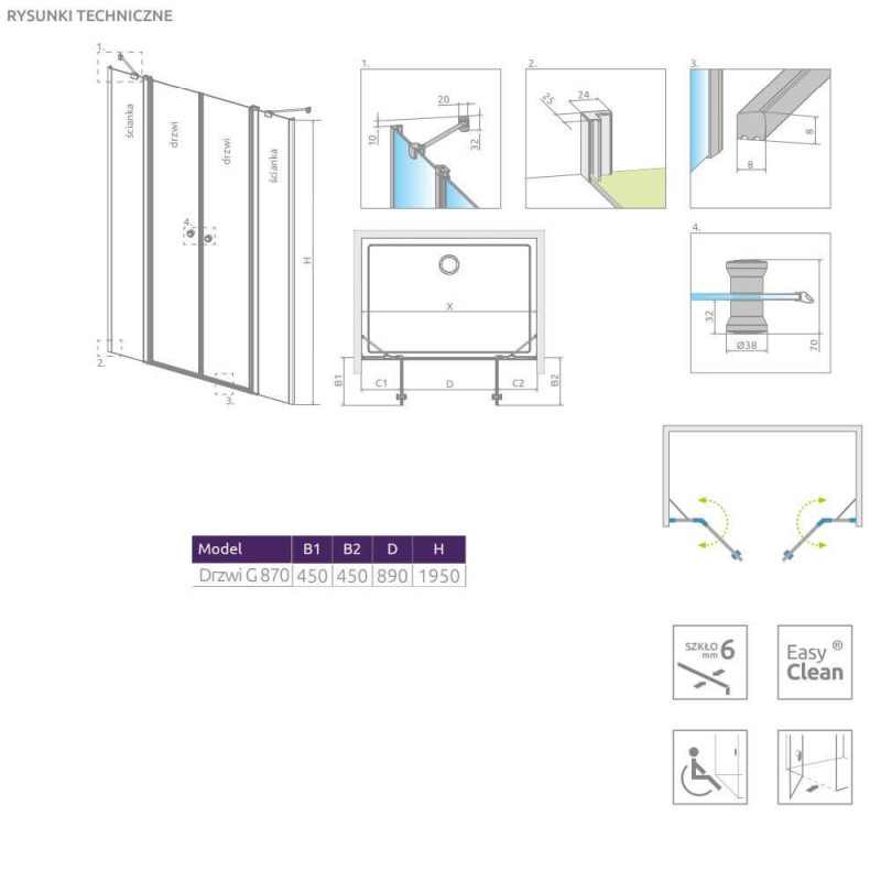 Drzwi Prysznicowe Eos DWD II G 870 13799870-01-01 Radaway