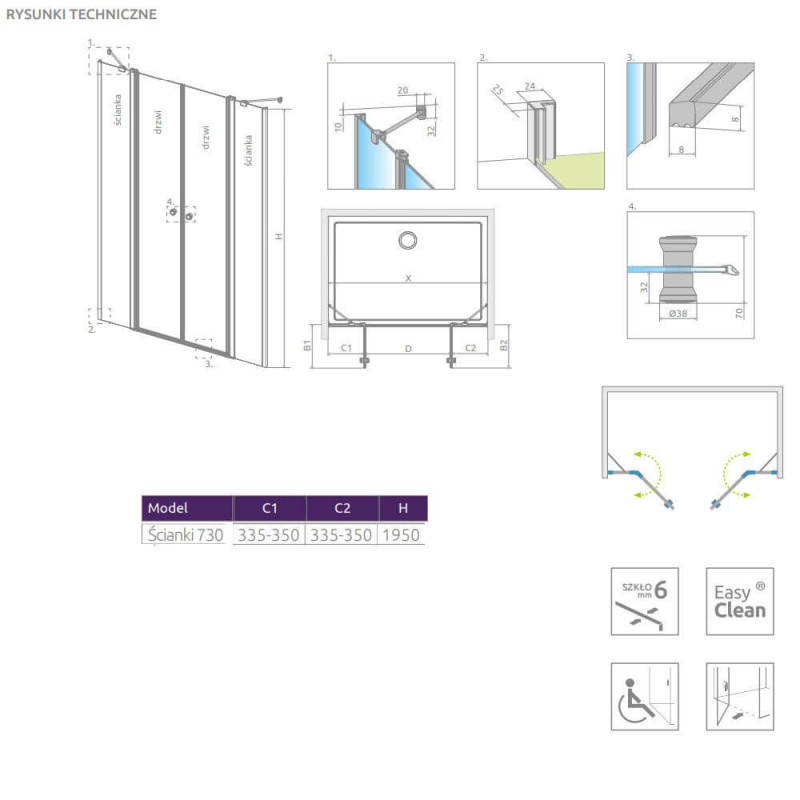 Ścianki Stałe Eos DWD II 730 13799730-01-01 Radaway