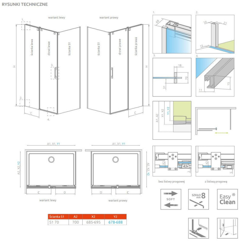 Ścianka Prysznicowa S1 70 KDJ Espera Pro 10093070-01-01 Radaway