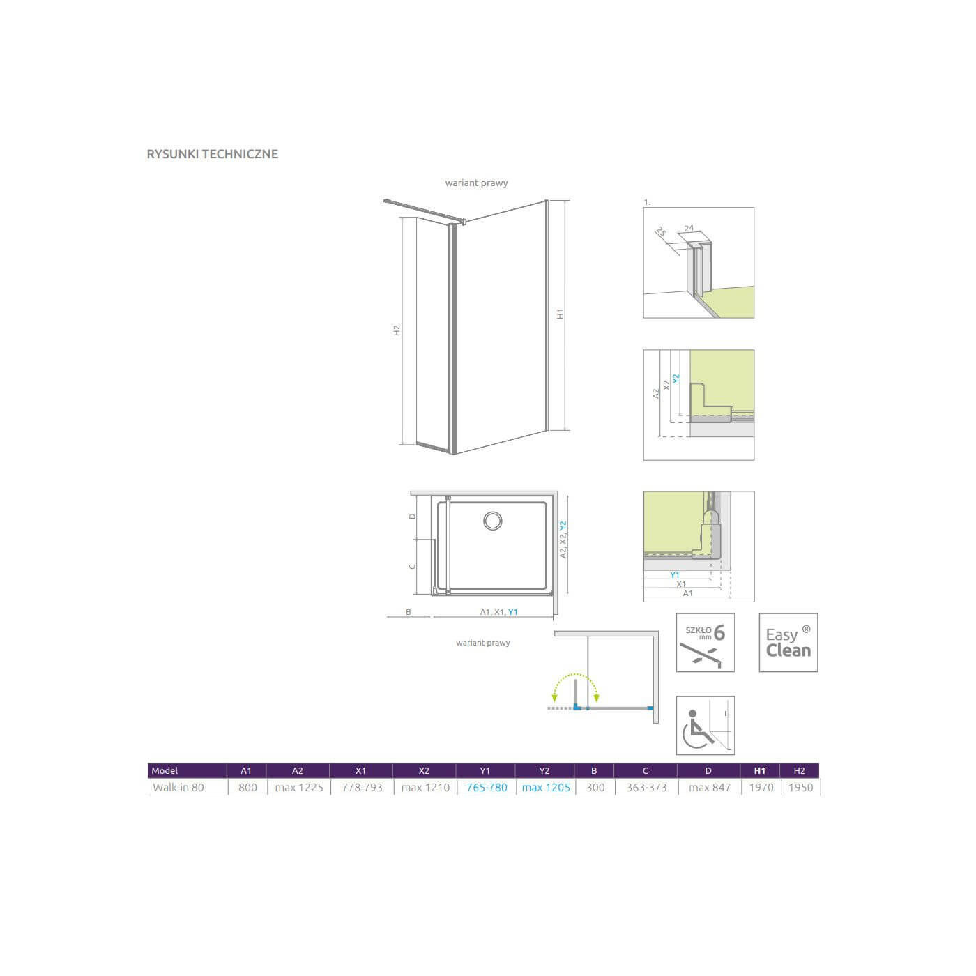 Kabina Walk-In 80 Prawa Eos 13799500-01R Radaway
