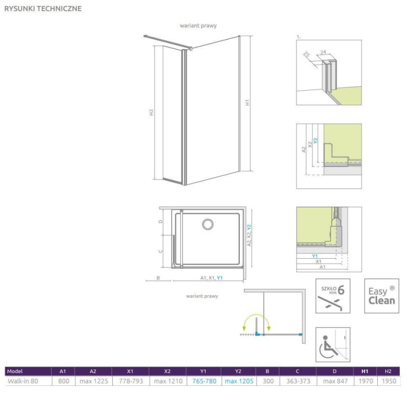 Kabina Walk-In 80 Prawa Eos 13799500-01R Radaway