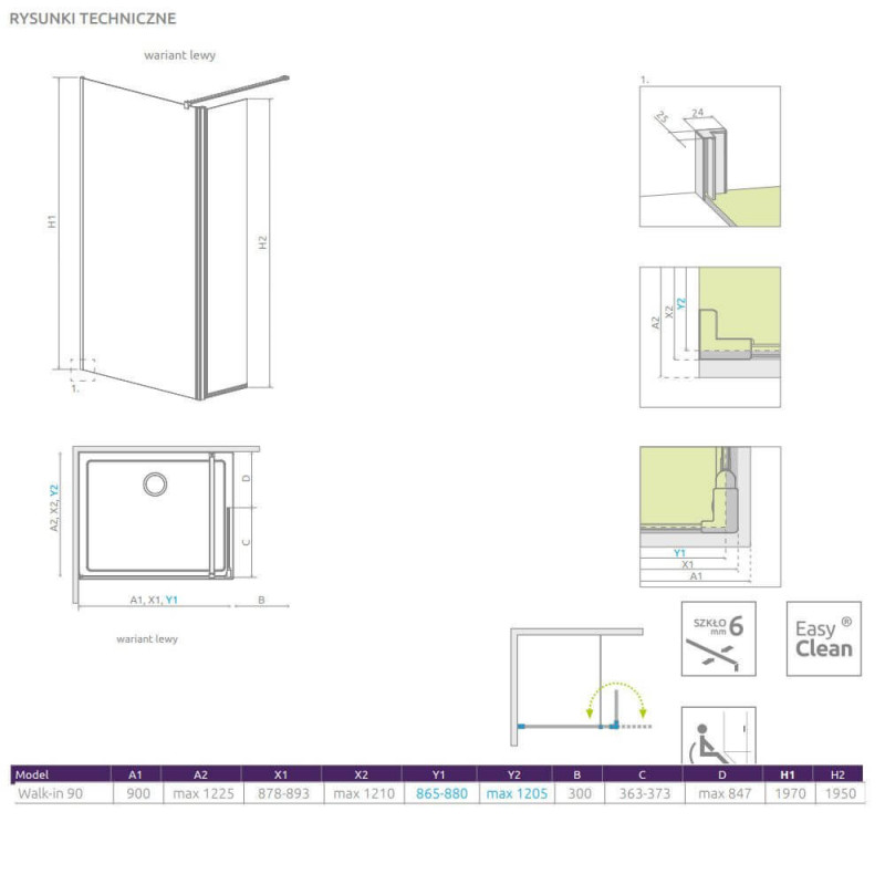 Kabina Walk-In 90 Lewa Eos 13799501-01L Radaway