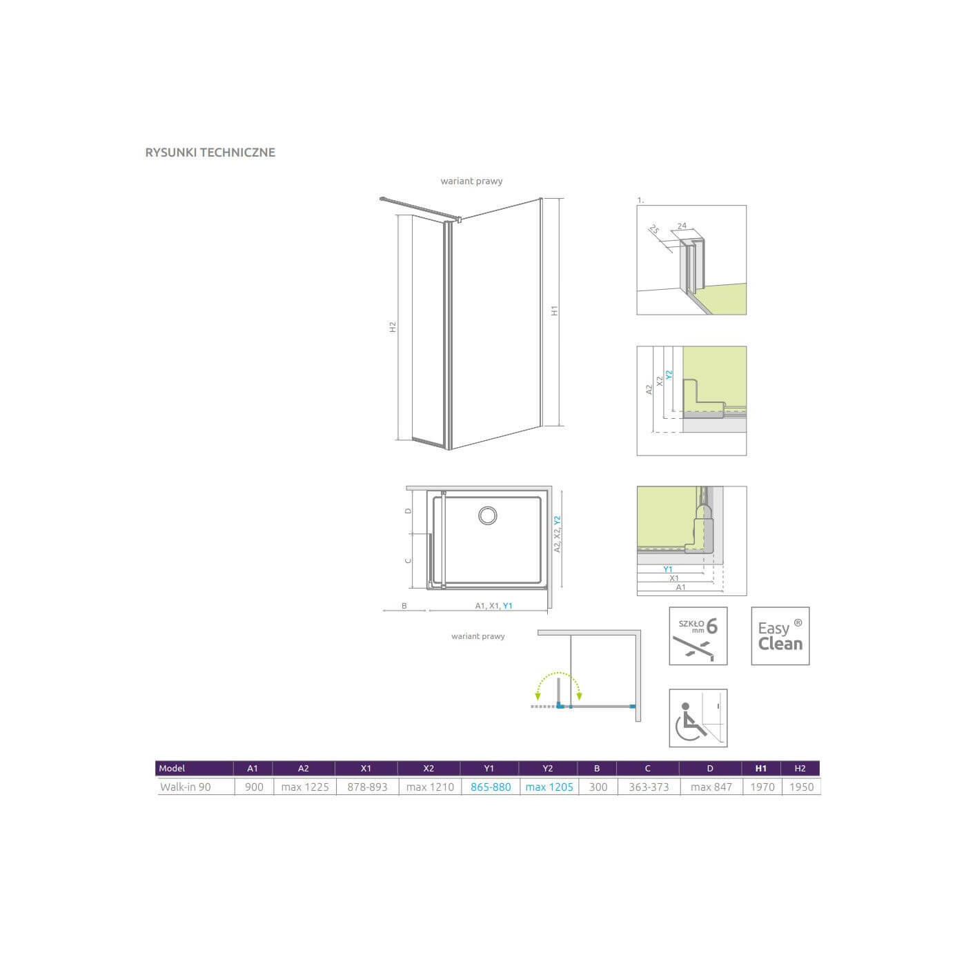 Kabina Walk-In 90 Prawa Eos 13799501-01R Radaway
