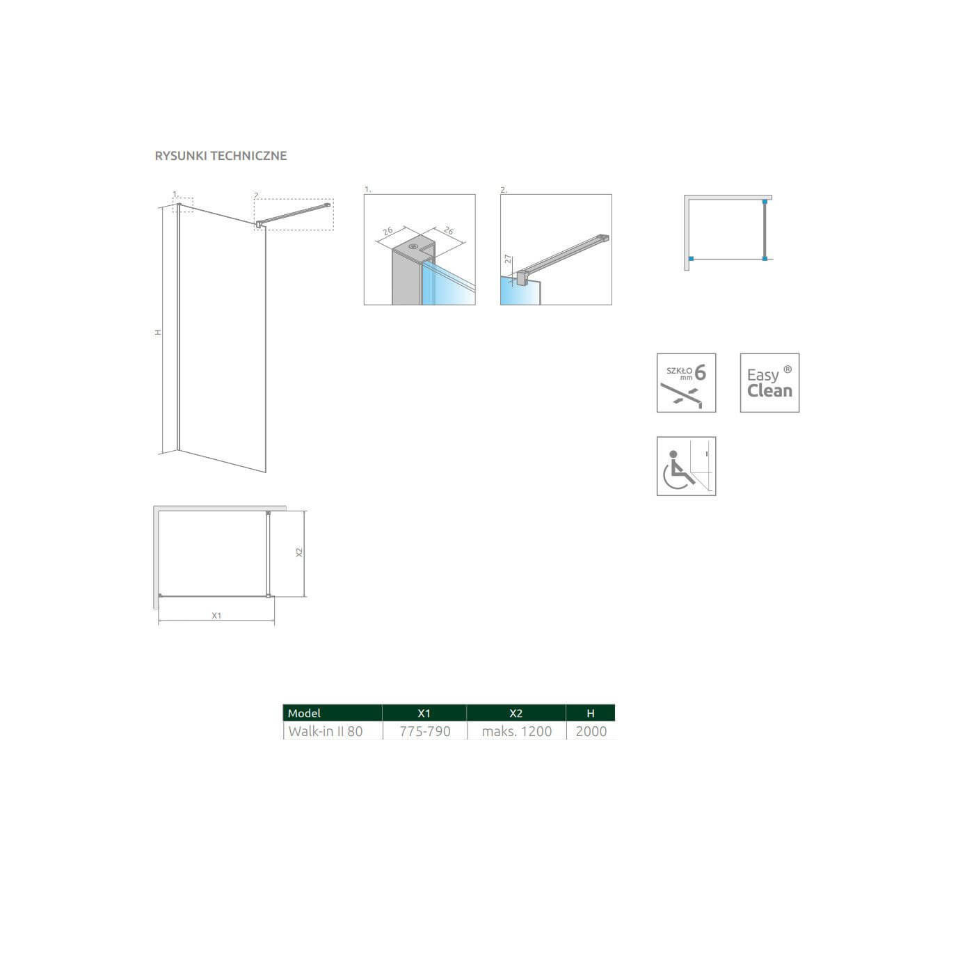Kabina Nes Walk-In II 80 10013080-01-01 Radaway