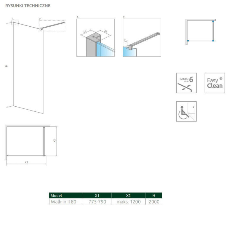 Kabina Nes Walk-In II 80 10013080-01-01 Radaway
