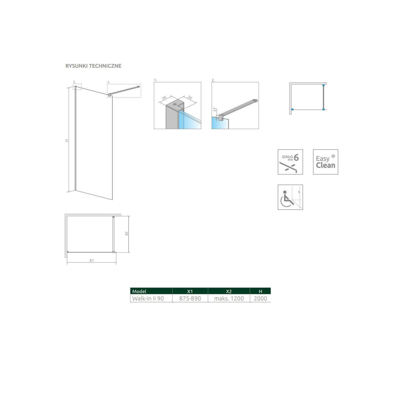 Kabina Nes Walk-In II 90 10013090-01-01 Radaway