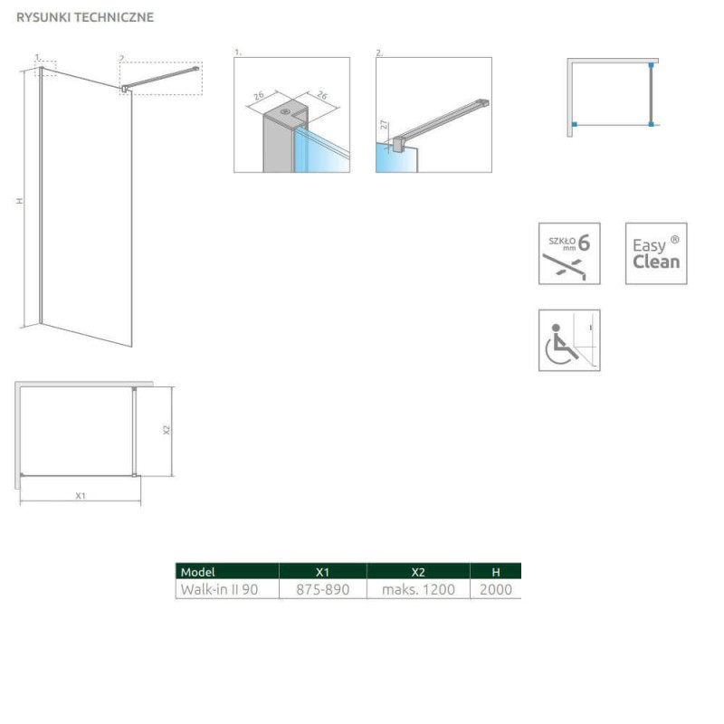 Kabina Nes Walk-In II 90 10013090-01-01 Radaway