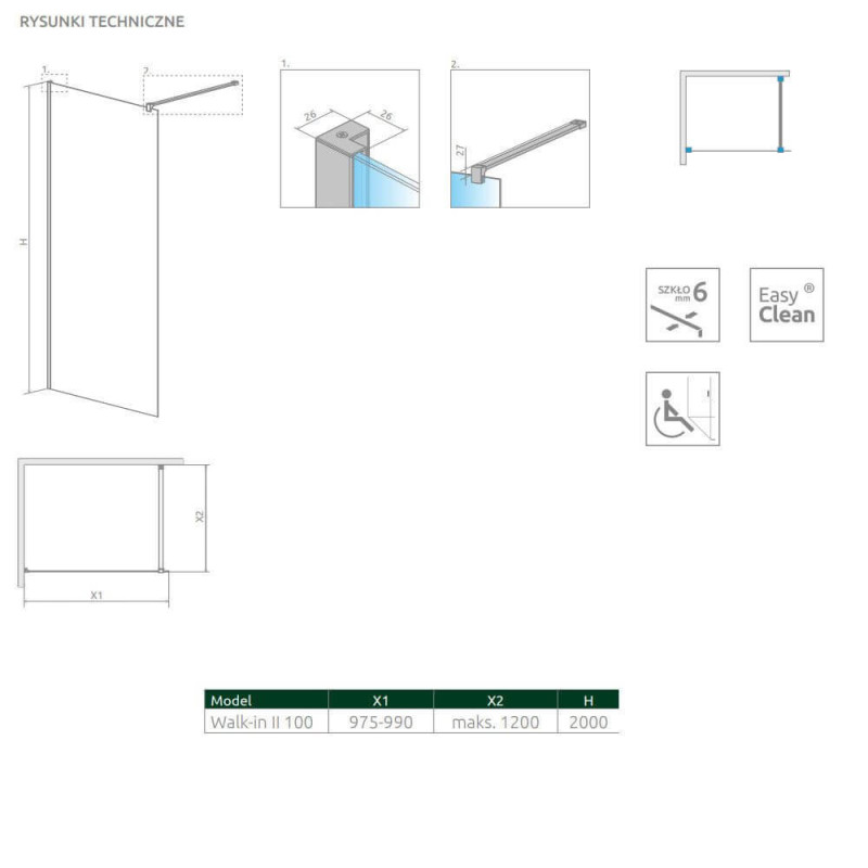 Kabina Nes Walk-In II 100 10013100-01-01 Radaway