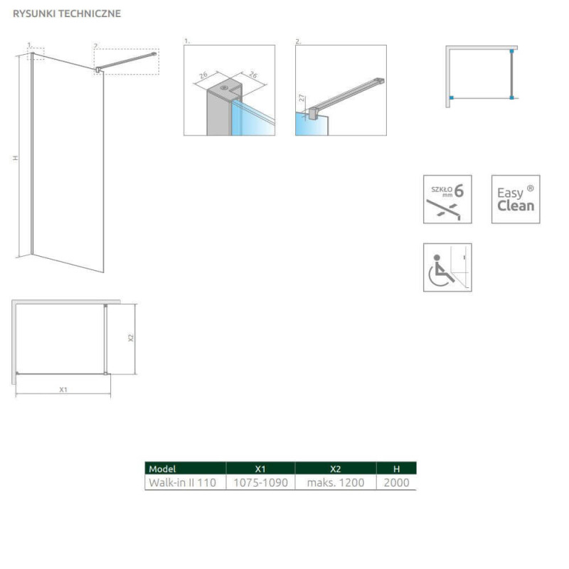 Kabina Nes Walk-In II 110 10013110-01-01 Radaway