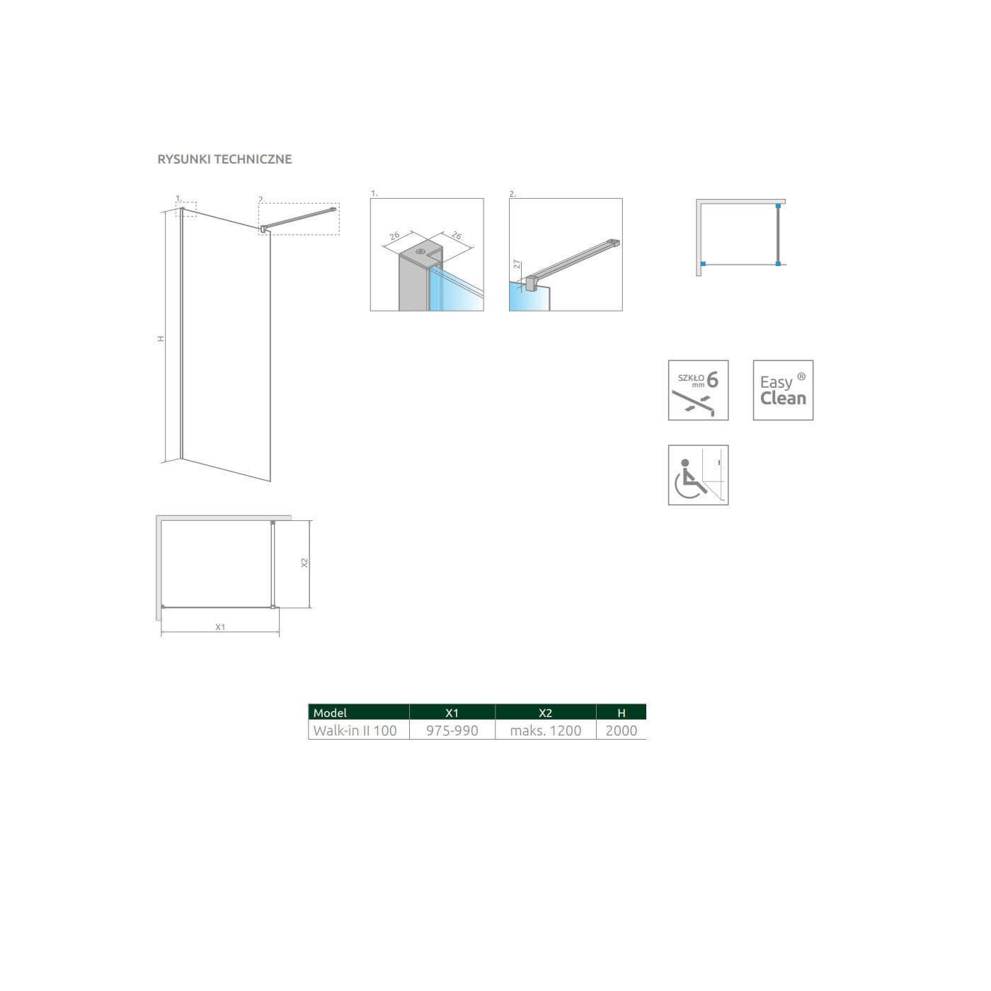 Kabina Nes Walk-In II 100 Czarna 10013100-54-01 Radaway