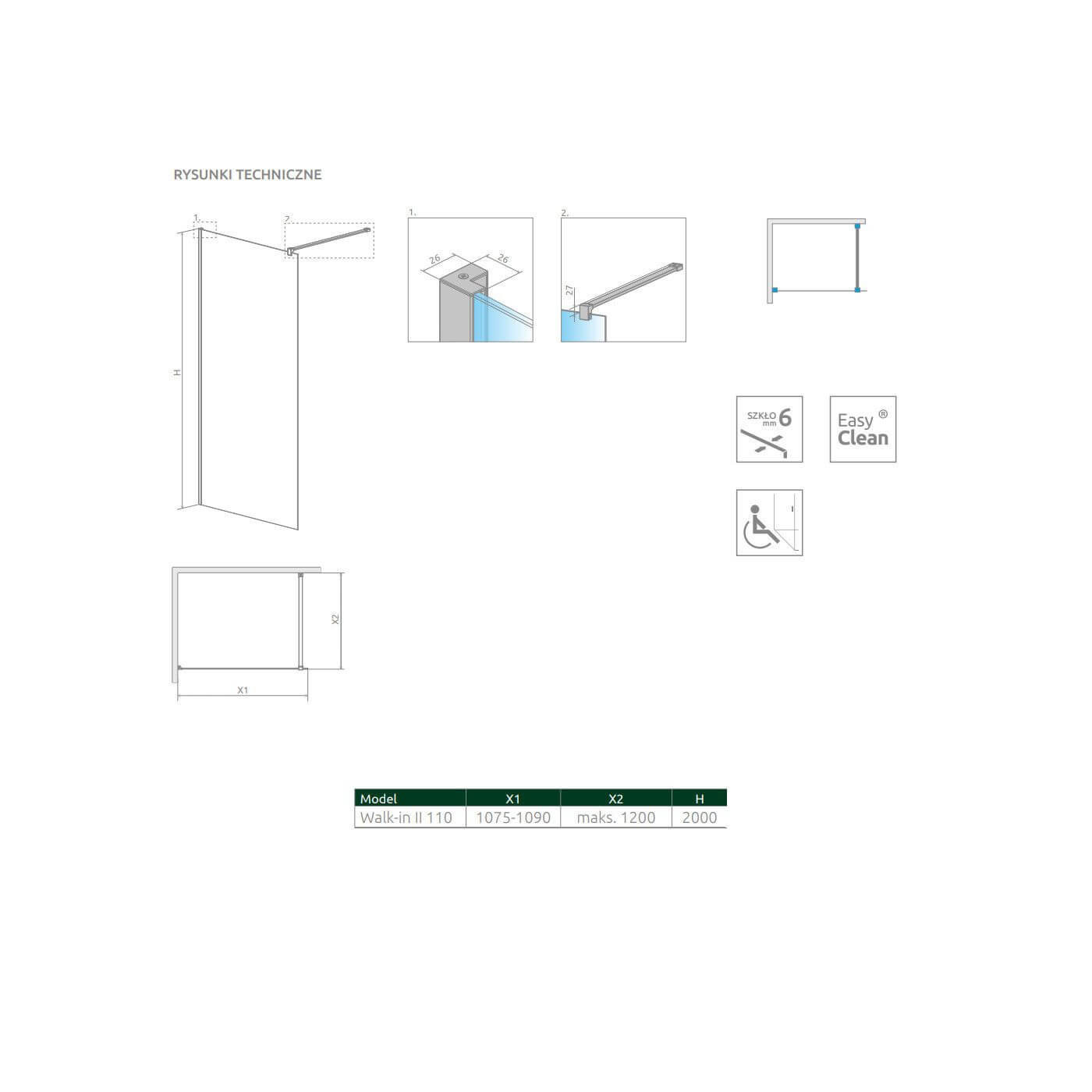 Kabina Nes Walk-In II 110 Czarna 10013110-54-01 Radaway