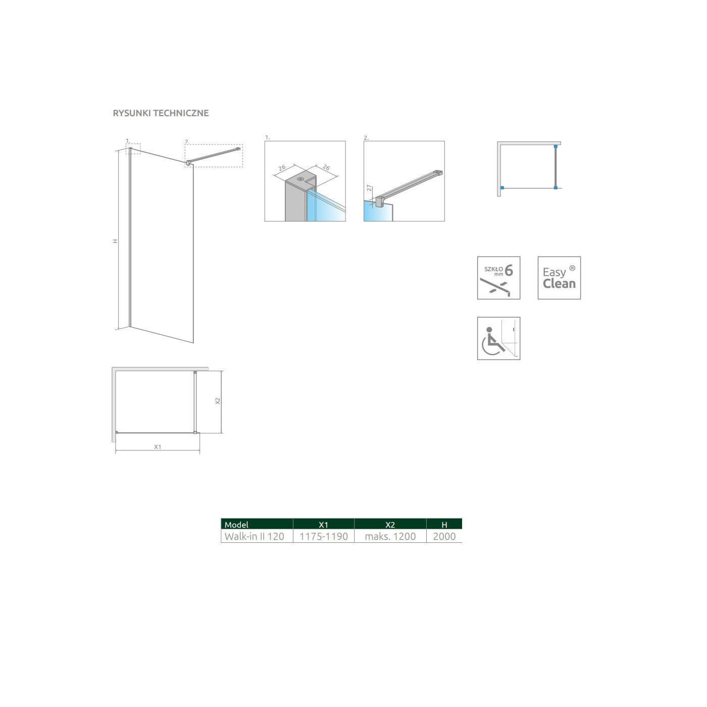 Kabina Nes Walk-In II 120 Czarna 10013120-54-01 Radaway