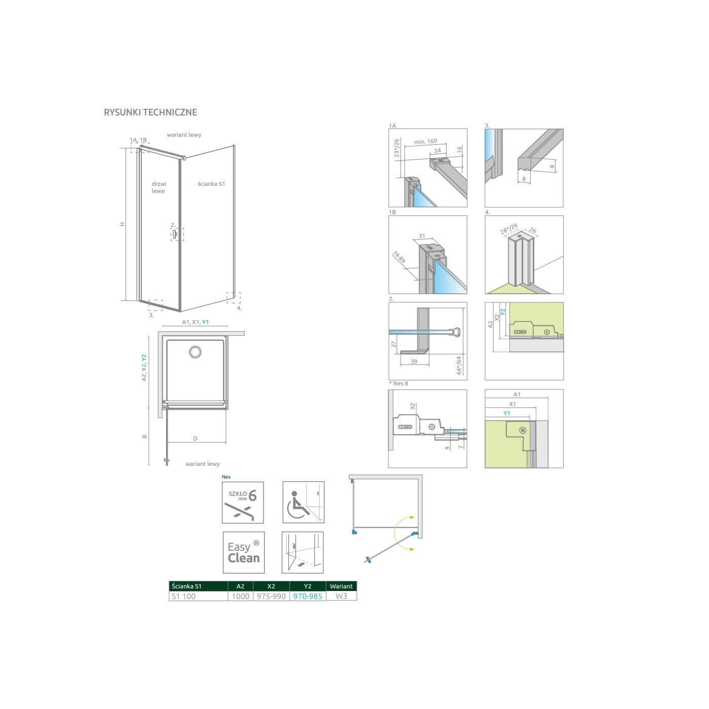 Ścianka Prysznicowa Nes KDJ I Czarna S1 100 Frame 10039100-54-56 Radaway