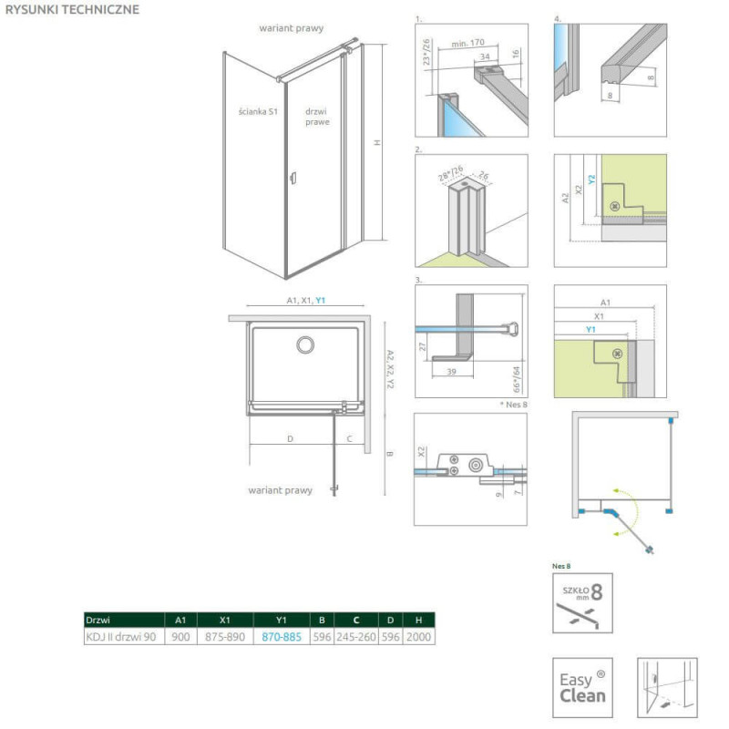 Drzwi Prysznicowe Nes 8 KDJ II 90 Prawe 10086090-01-01R Radaway
