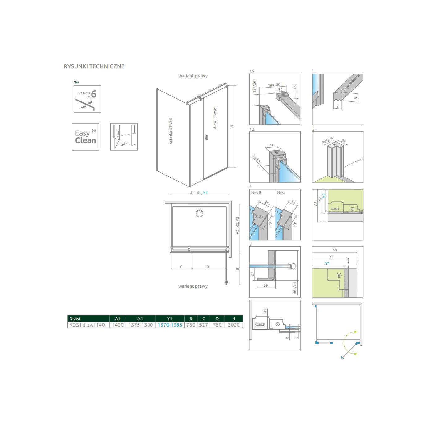 Drzwi Prysznicowe Nes KDS I 140 Prawe 10023140-01-01R Radaway