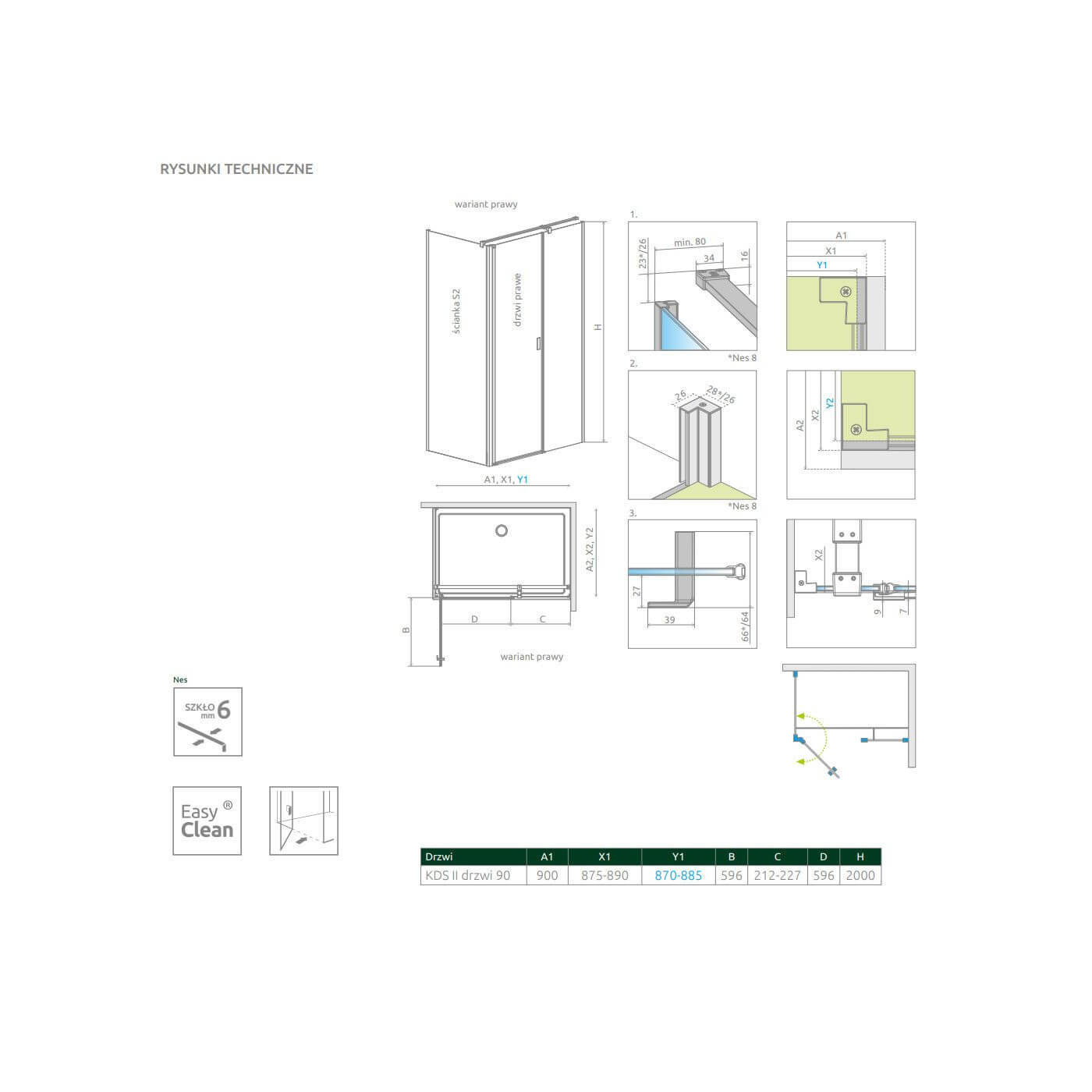 Drzwi Prysznicowe Nes KDS II 90 Prawe 10033090-01-01R Radaway