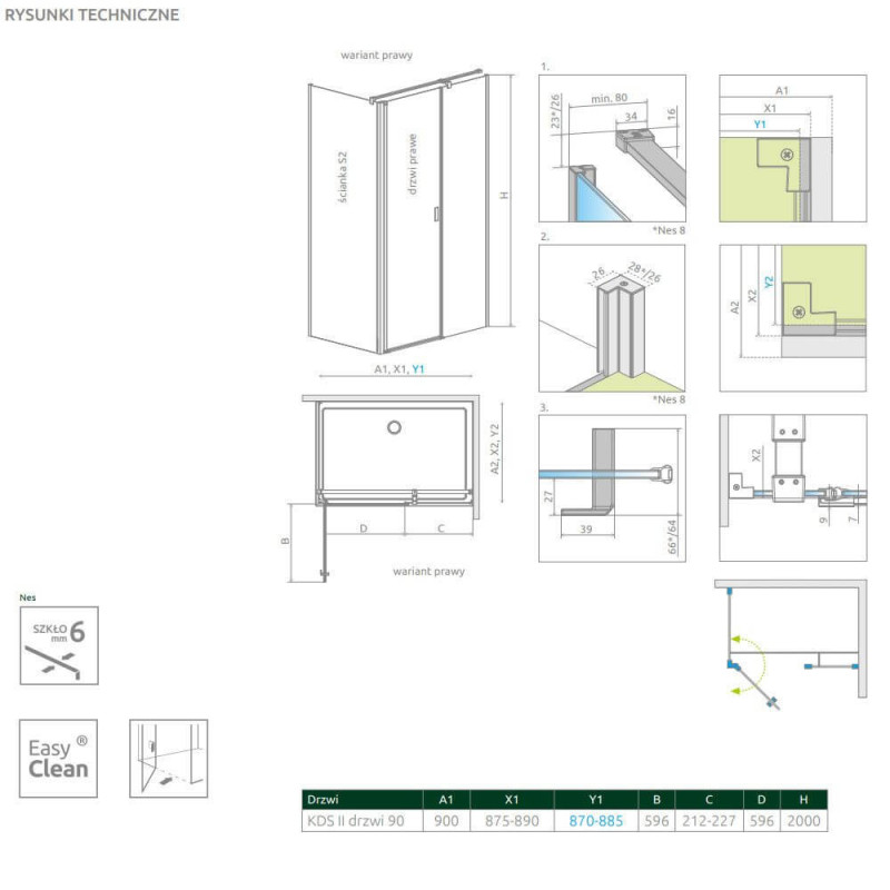 Drzwi Prysznicowe Nes KDS II 90 Prawe 10033090-01-01R Radaway