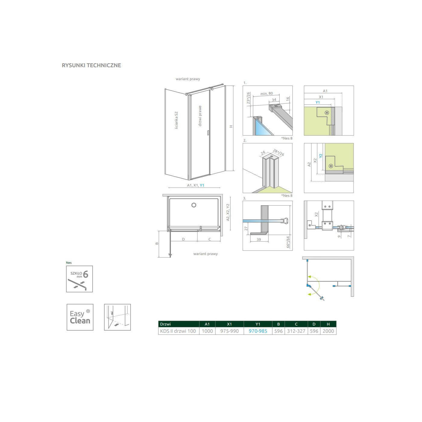 Drzwi Prysznicowe Nes KDS II 100 Prawe 10033100-01-01R Radaway