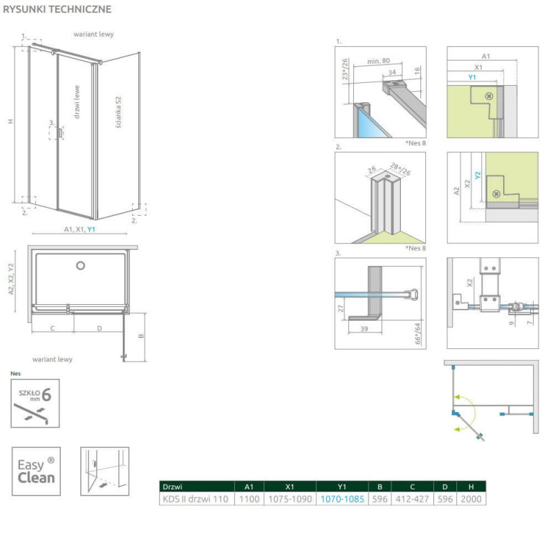 Drzwi Prysznicowe Nes KDS II 110 Lewe 10033110-01-01L Radaway