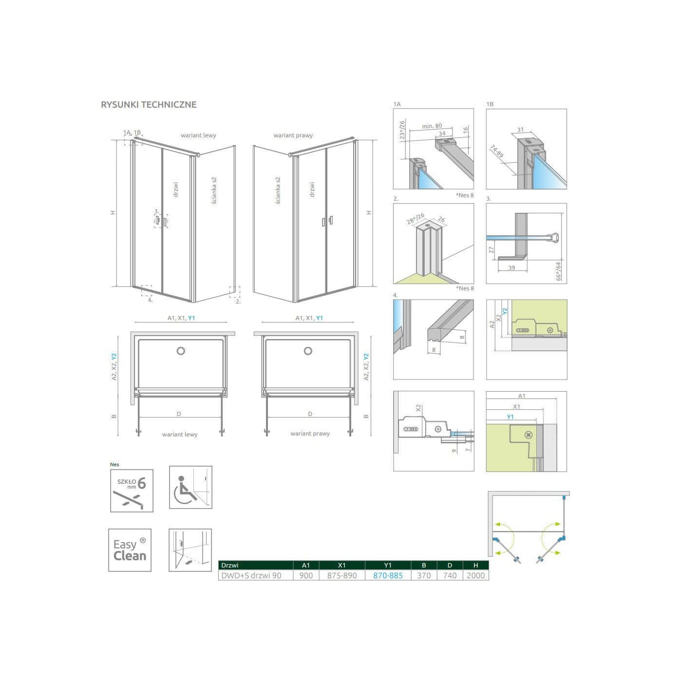 Drzwi Prysznicowe Nes DWD+S 90 10034090-01-01 Radaway