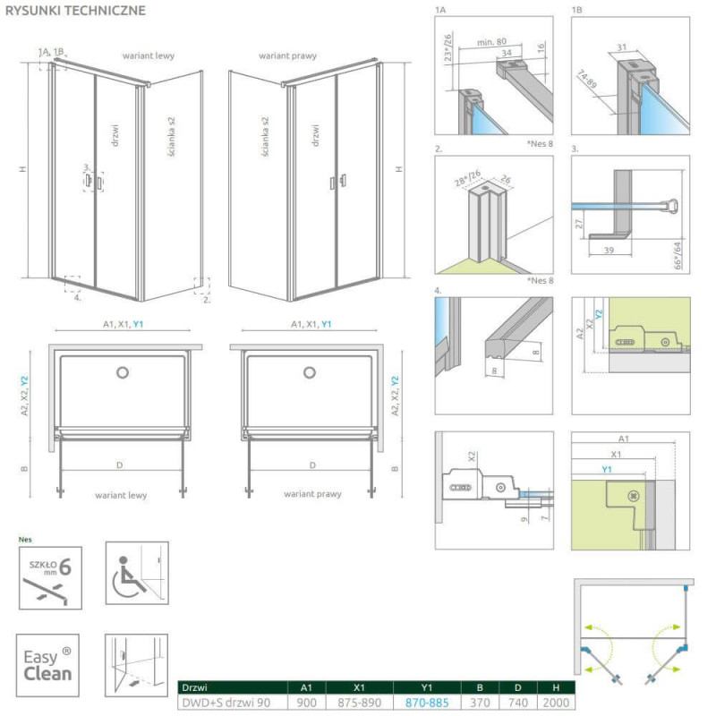 Drzwi Prysznicowe Nes DWD+S 90 10034090-01-01 Radaway