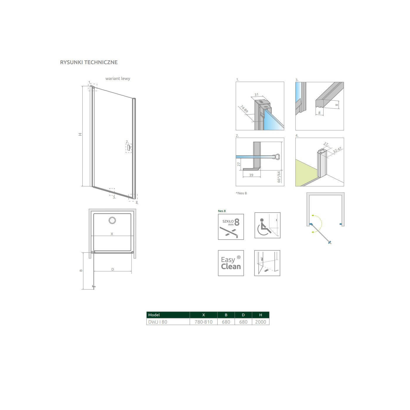 Drzwi Prysznicowe Nes 8 DWJ I 80 Lewe 10076080-01-01L Radaway