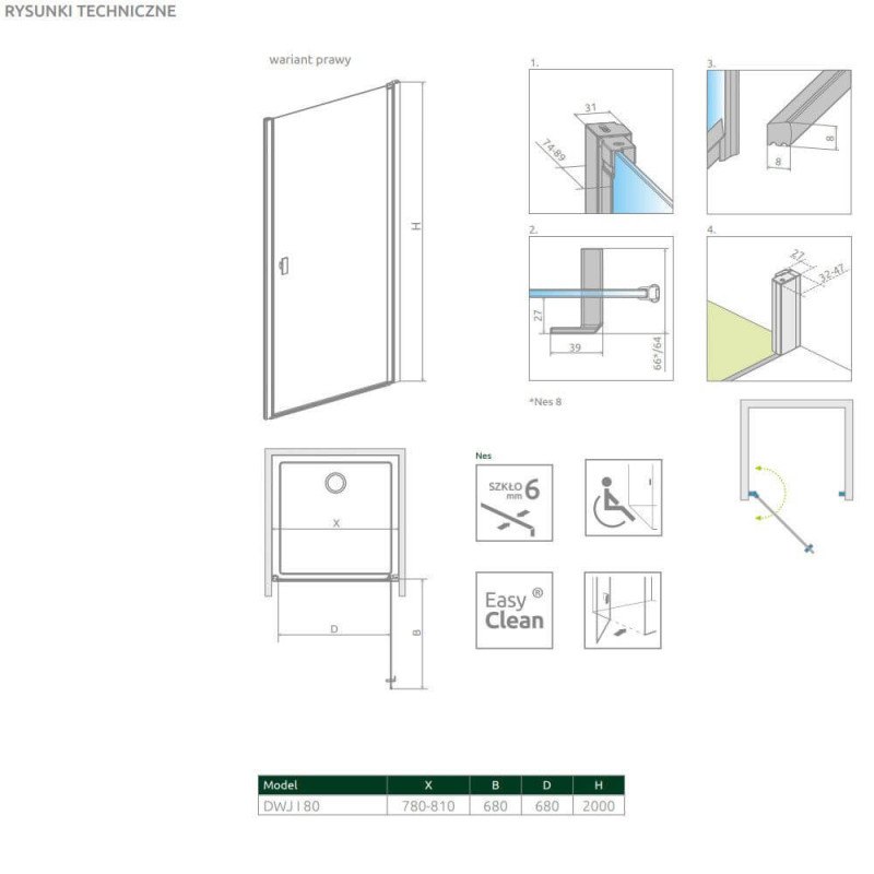 Drzwi Prysznicowe Nes DWJ I 80 Prawe 10026080-01-01R Radaway