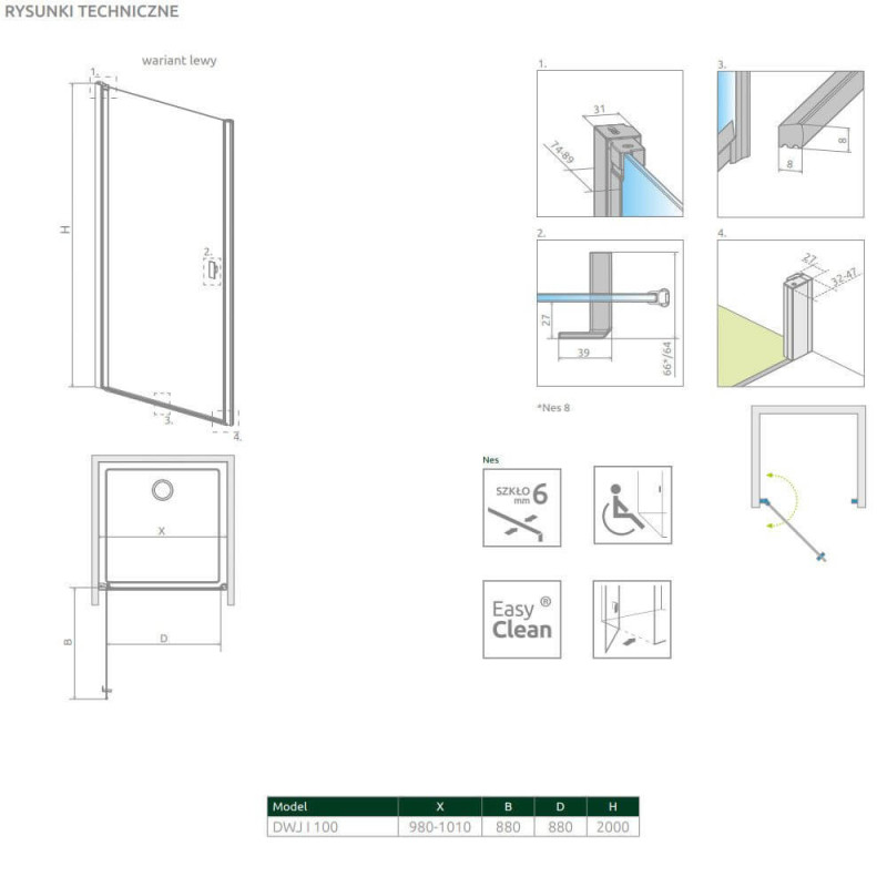 Drzwi Prysznicowe Nes DWJ I 100 Lewe 10026100-01-01L Radaway