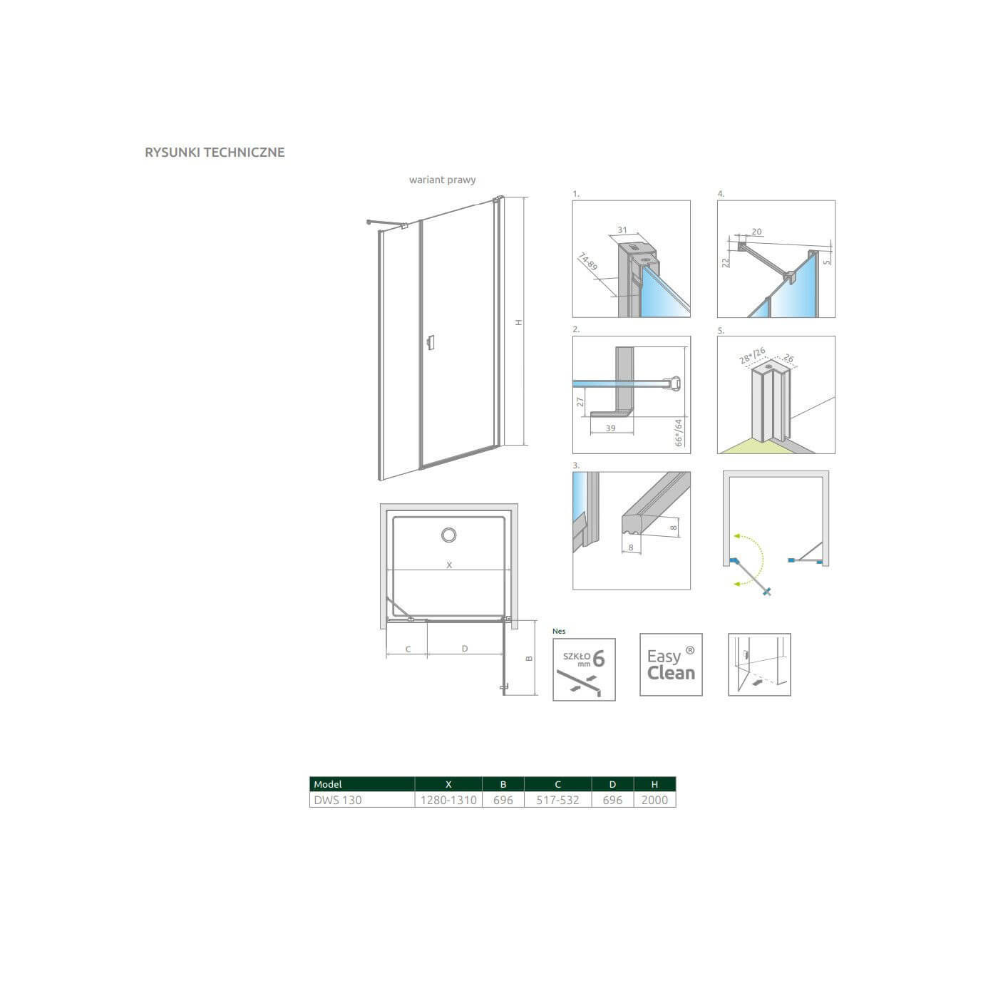 Drzwi Prysznicowe Nes DWS 130 Prawe 10028130-01-01R Radaway