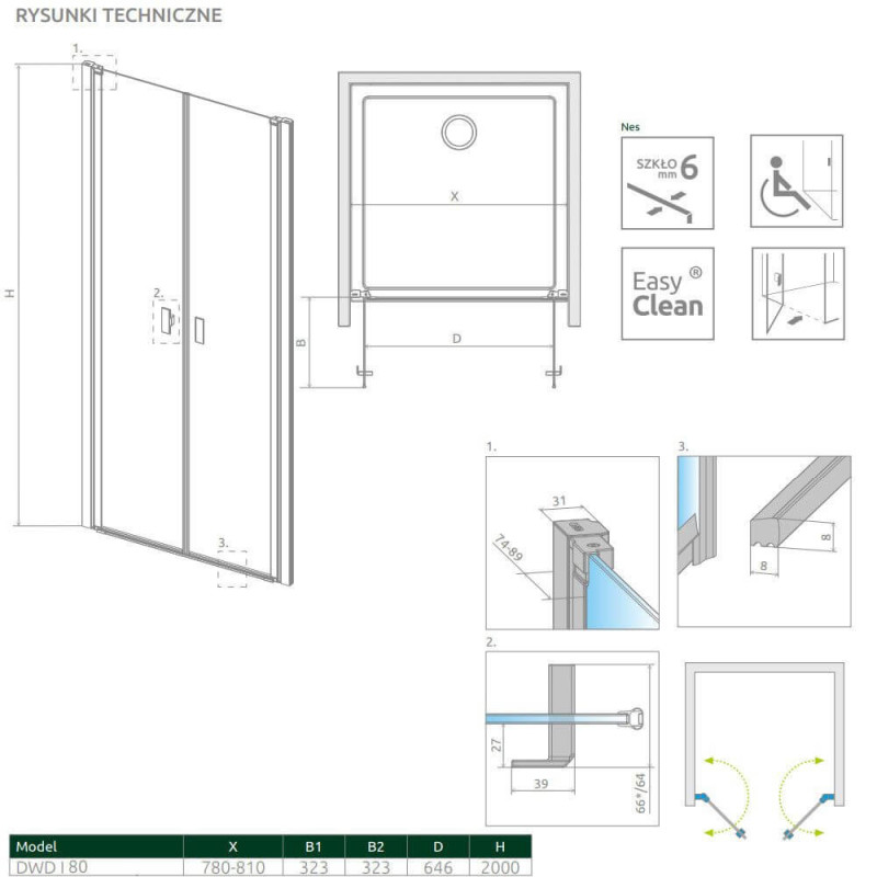 Drzwi prysznicowe Nes DWD I 80 10027080-01-01 Radaway