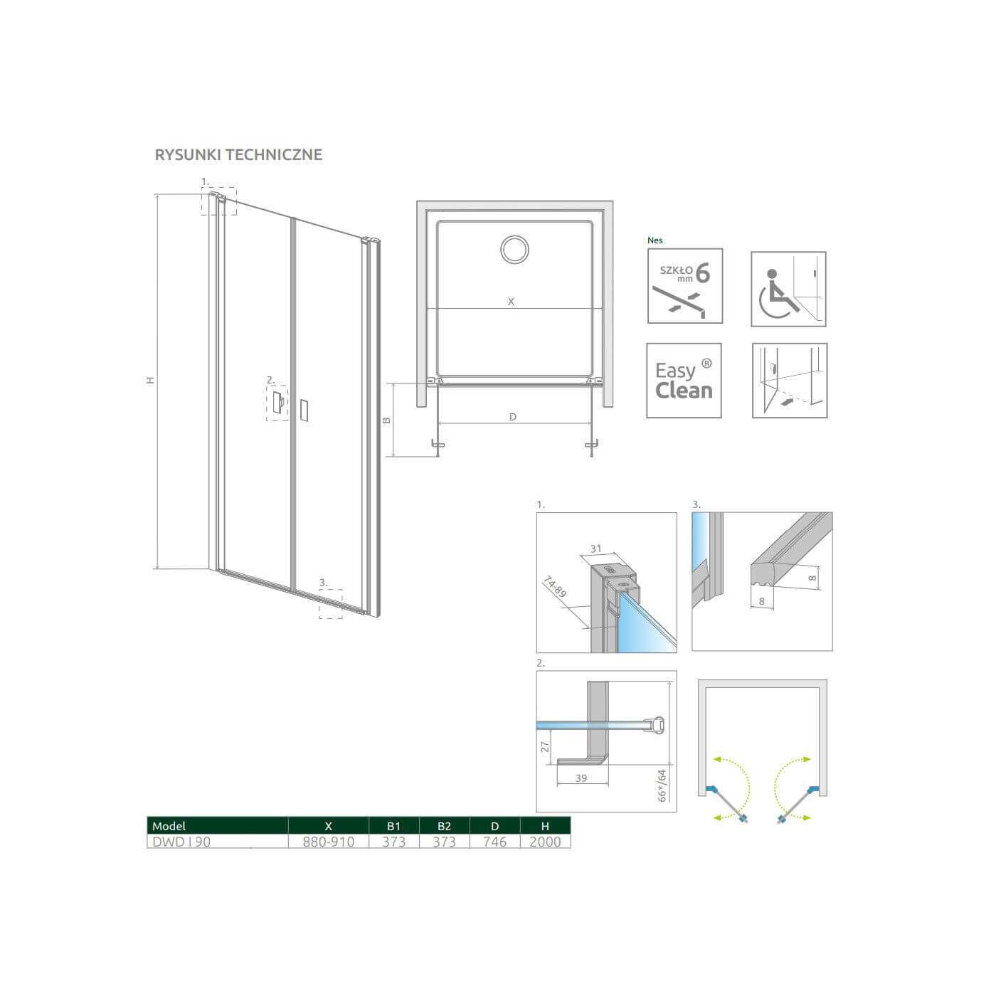 Drzwi prysznicowe Nes DWD I Czarne 90 10027090-54-01 Radaway