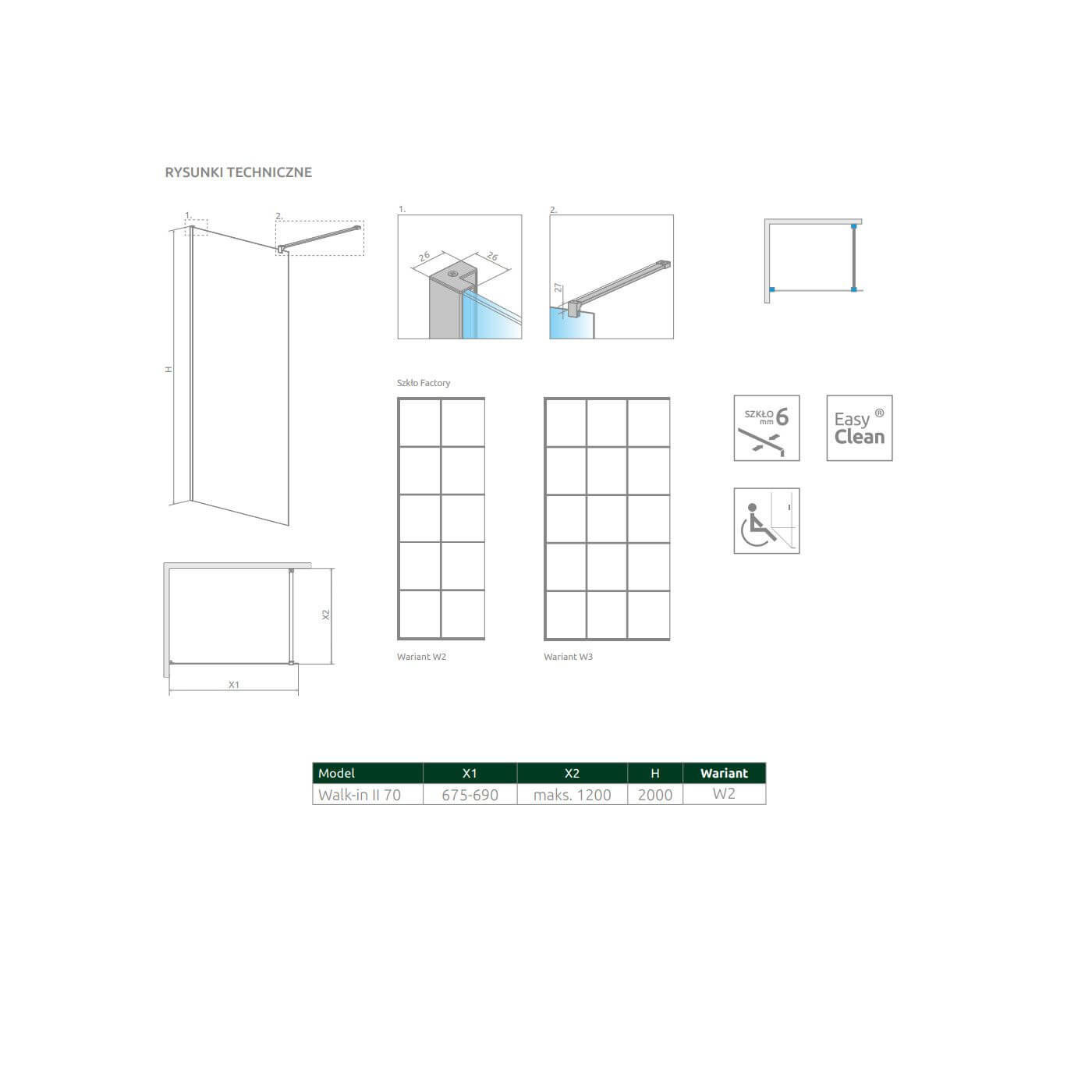 Kabina Nes Walk-In II 70 Czarna Factory 10013070-54-55 Radaway