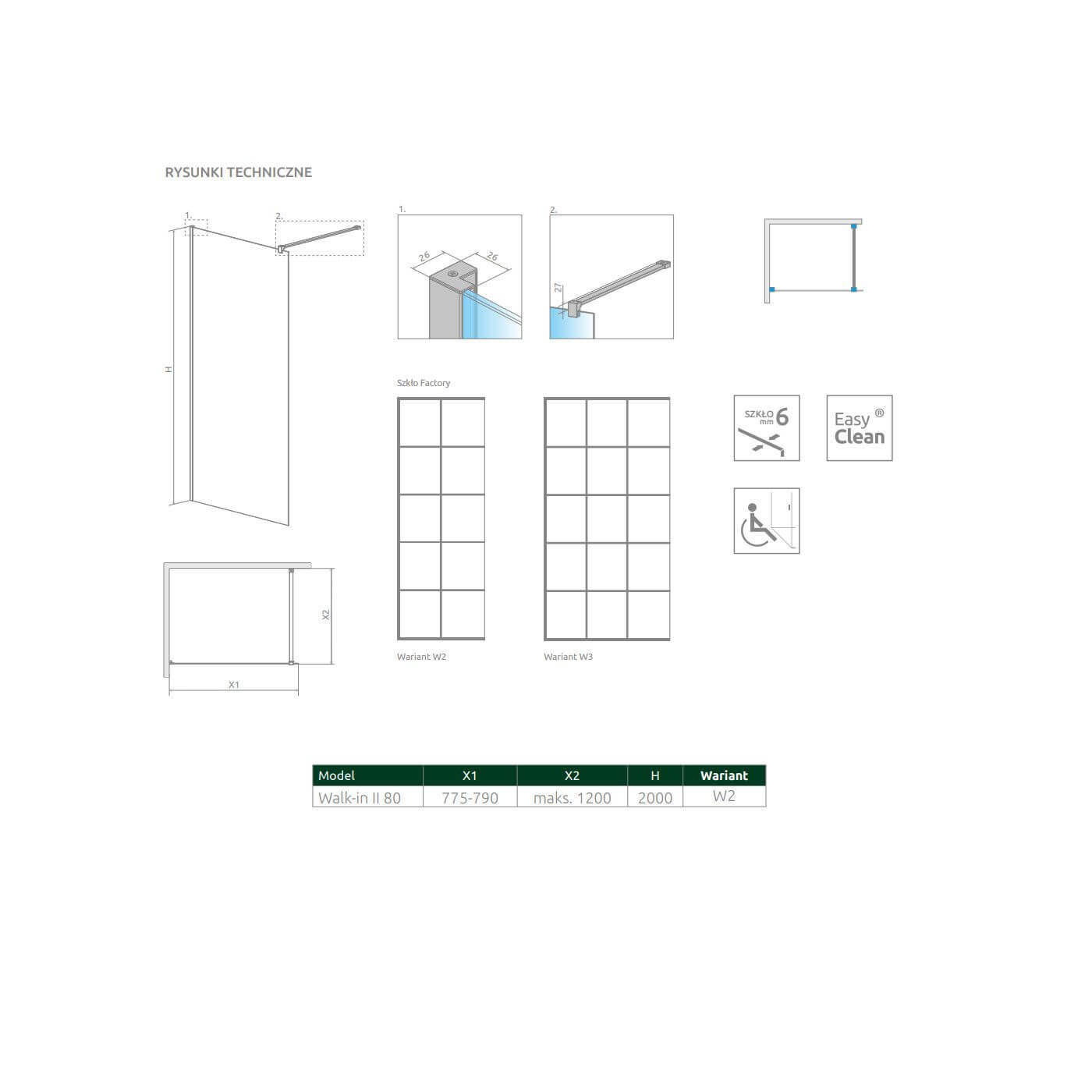 Kabina Nes Walk-In II 80 Czarna Factory 10013080-54-55 Radaway