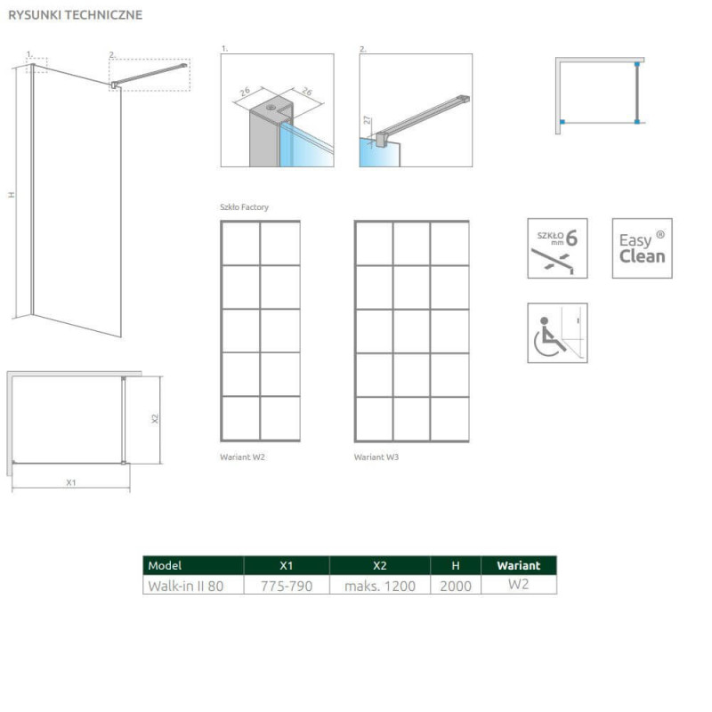 Kabina Nes Walk-In II 80 Czarna Factory 10013080-54-55 Radaway