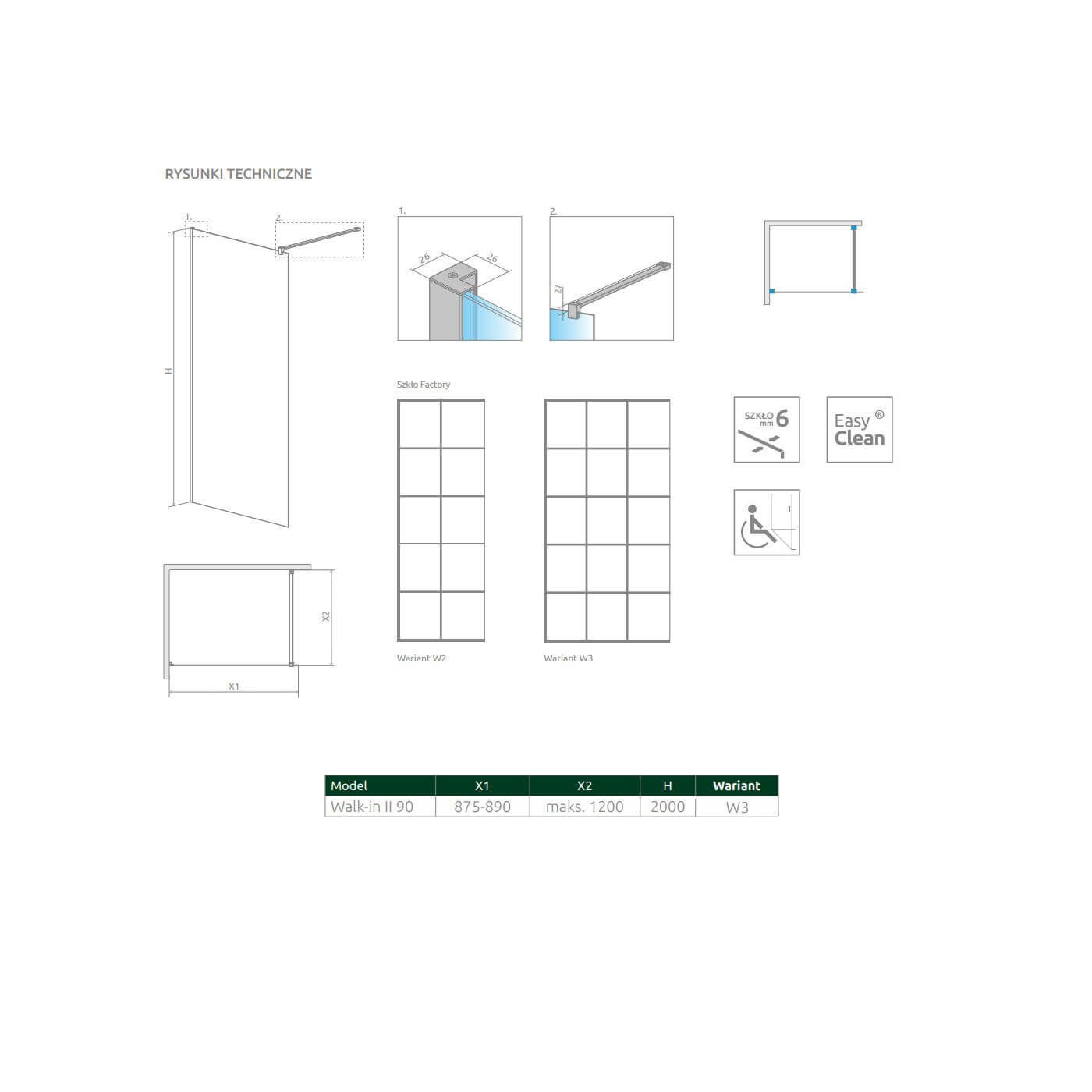 Kabina Nes Walk-In II 90 Czarna Factory 10013090-54-55 Radaway