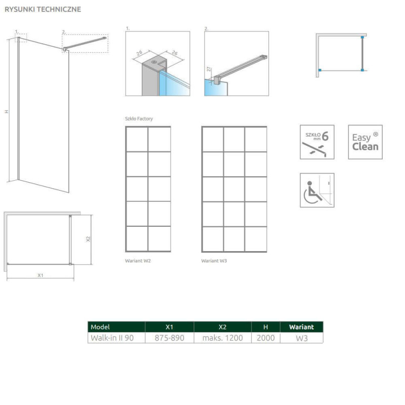 Kabina Nes Walk-In II 90 Czarna Factory 10013090-54-55 Radaway