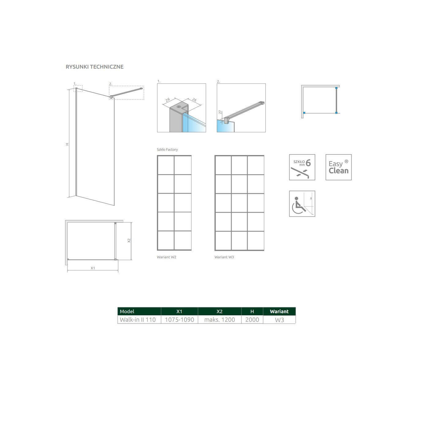 Kabina Nes Walk-In II 110 Czarna Factory 10013110-54-55 Radaway