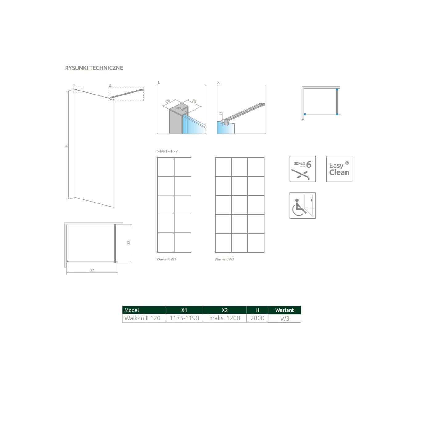 Kabina Nes Walk-In II 120 Czarna Factory 10013120-54-55 Radaway