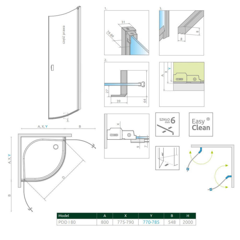 Kabina Nes PDD I 80 Część Prawa 10020080-01-01R Radaway