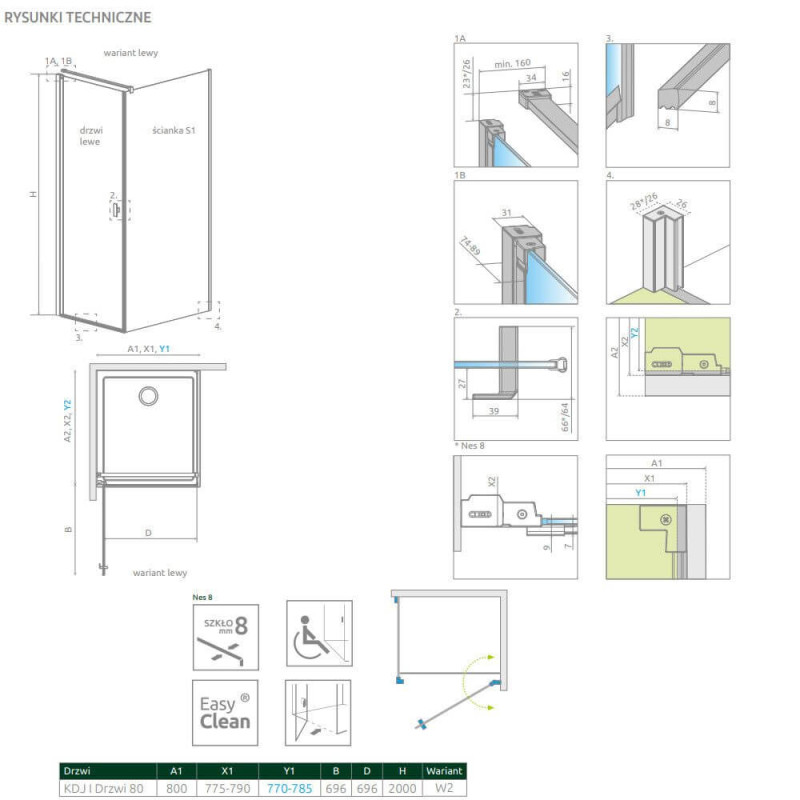 Drzwi Prysznicowe Nes 8 KDJ I Czarne 80 Lewe Frame 10072080-54-56L Radaway